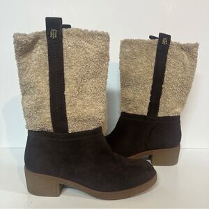 Tommy Hilfiger Women's Brown Cream Ynez Faux Fur Tall Boot Shoes